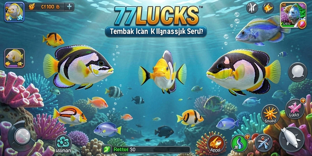 Tampilan gameplay seru dari 77LUCKS saat menembak ikan.