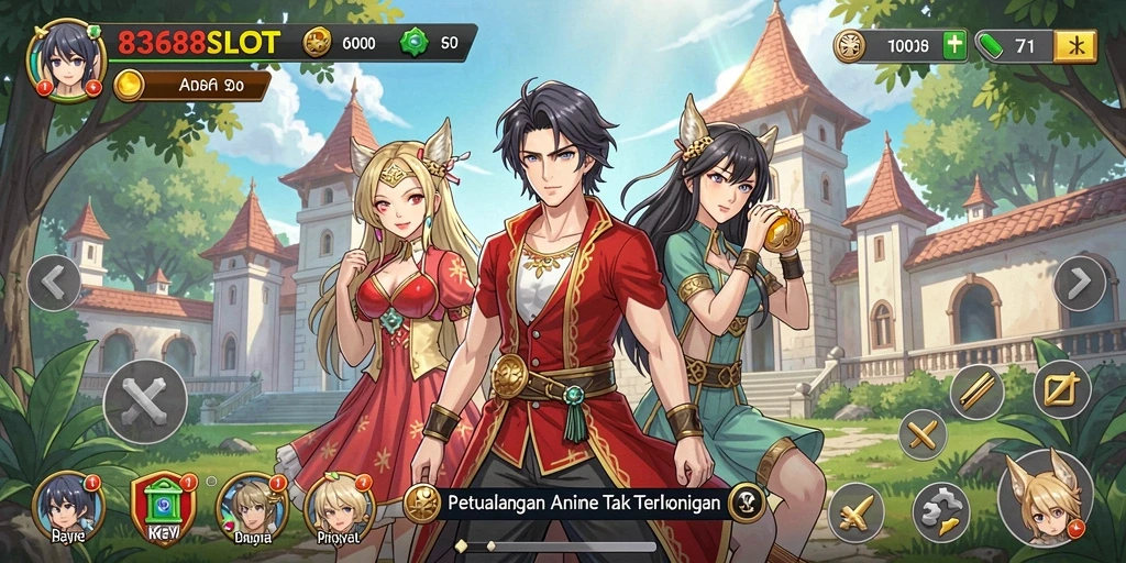Screenshot gameplay 8368SLOT menampilkan karakter anime yang dinamis.
