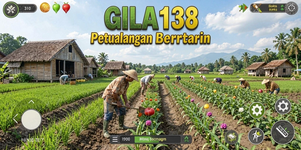Screenshot GILA138 menampilkan adegan bercocok tanam yang penuh warna.