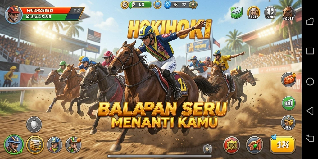 Screenshot HOKIHOKI menampilkan balapan yang seru dan penuh aksi.