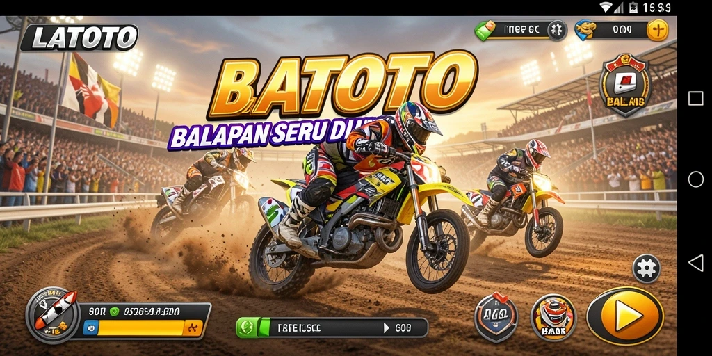 Gameplay LATOTO dengan mobil balap yang cepat dan trek menantang.