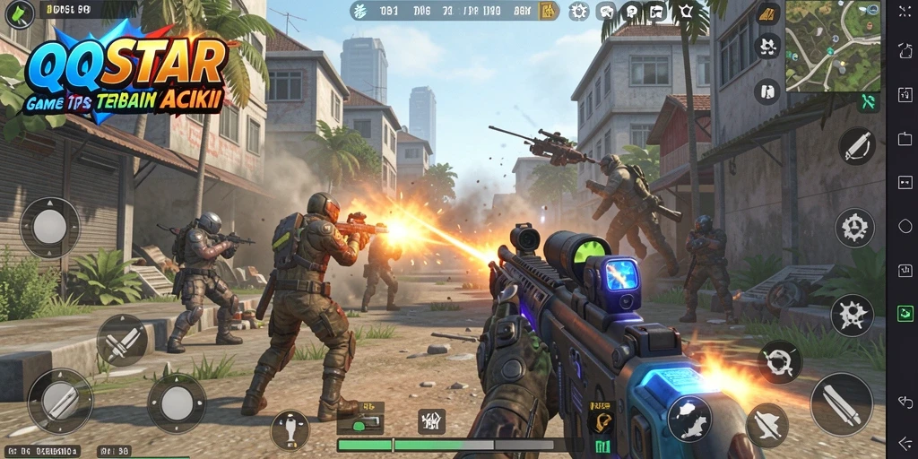 Tampilan gameplay menegangkan dalam QQSTAR yang memukau.